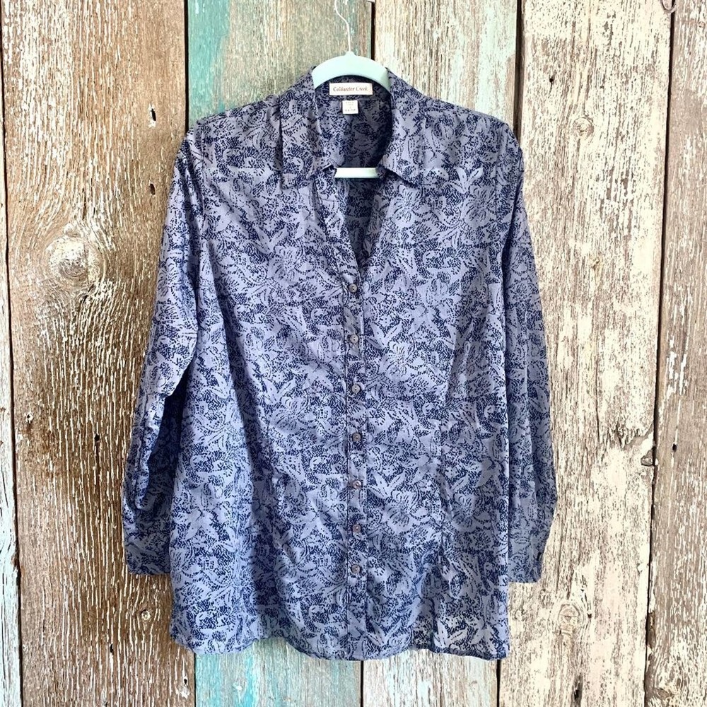 Coldwater Creek Patterned Button Down Blue 1X